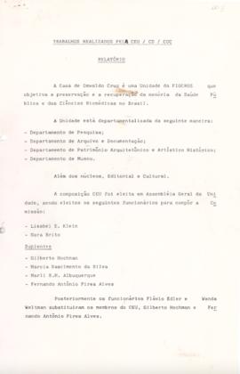 Relatório de trabalhos realizados pela Comissão de Enquadramento CEU/CD/COC