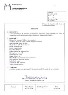 Portaria nº 012/2014-COC - Altera composição de comissão responsável pela elaboração do plano de ...