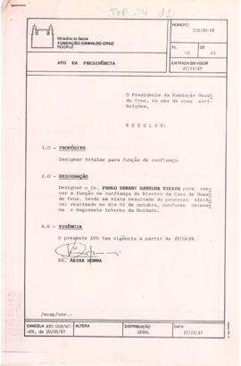 Ato da Presidência nº 250/89-PR - Designa Paulo Gadelha para exercer função de diretor da COC.