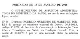 DOU - Nomeação Rodrigo Murtinho de Martinez Torres - Diretor ICICT 2018