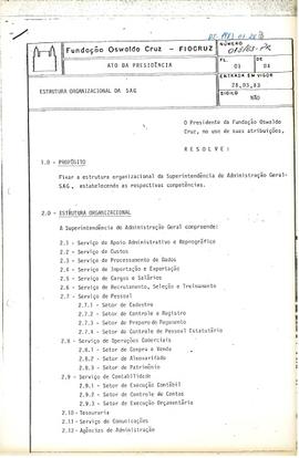 Ato da Presidência nº 015/83-PR - Fixa a estrutura organizacional da Superintendência de Administ...