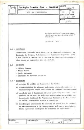 Ato da Presidência nº 32/79 - Constitui Comissão para desativar o Laboratório Central de Controle...