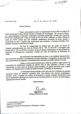 Aviso nº504/2000-GM - Pedido do Ministro da Saúde José Serra para que a área do Setor 1 seja tran...