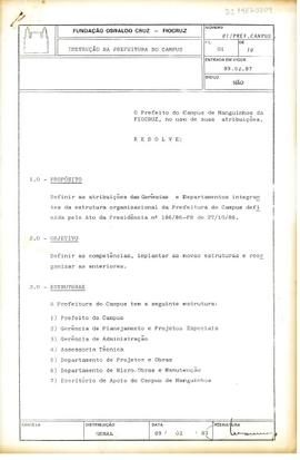 Instrução da prefeitura do Campus nº 01 - Define atribuições de gerencias e departamentos da Pref...