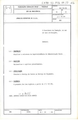 Ato da Presidência nº 069/89-PR - Atualiza a estrutura da Superintendência de Administração Geral