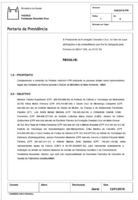 Portaria nº 046/2018-PR - Nomeia Jislaine de Fátima Guilhermino como representante da Fiocruz Mat...